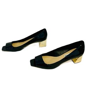 Karl Lagerfeld Glossy Black Peep Toe Heels